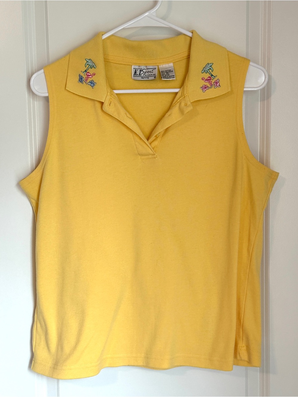K.T Sport Women Sleeveless Polo Shirt Yellow Floral Print Size PL